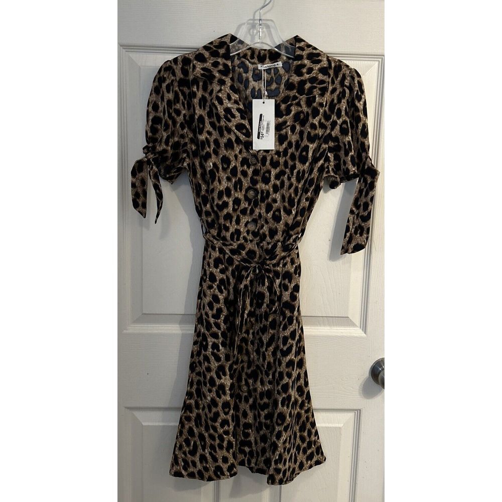 LA Soul Women's Long Sleeve Dress‎ Small Brown Leppard Animal Print NWT